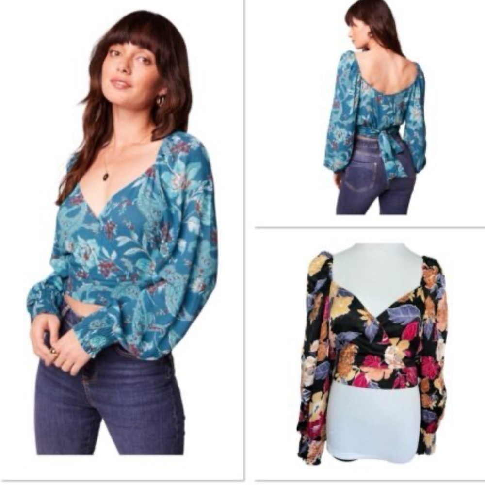 BAND OF THE FREE Woman black floral tie back boho dark romantic summer top NWT M